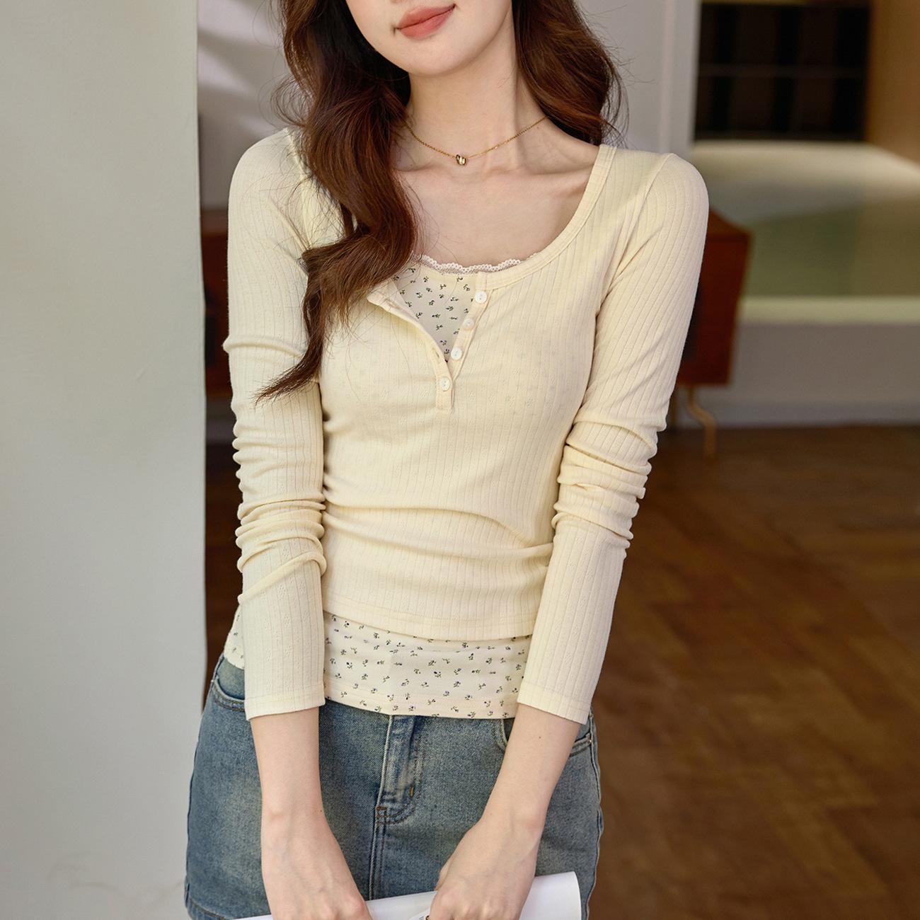 Fake Two Spliced Floral Lace Edge Long Sleeve T-shirt Women s Design Sense of Retro Style Style Blouse 2XL
Fake Two Spliced Floral Lace Edge Long Sleeve T-shirt Women s Design Sense of Retro Style Style Blouse 2XL