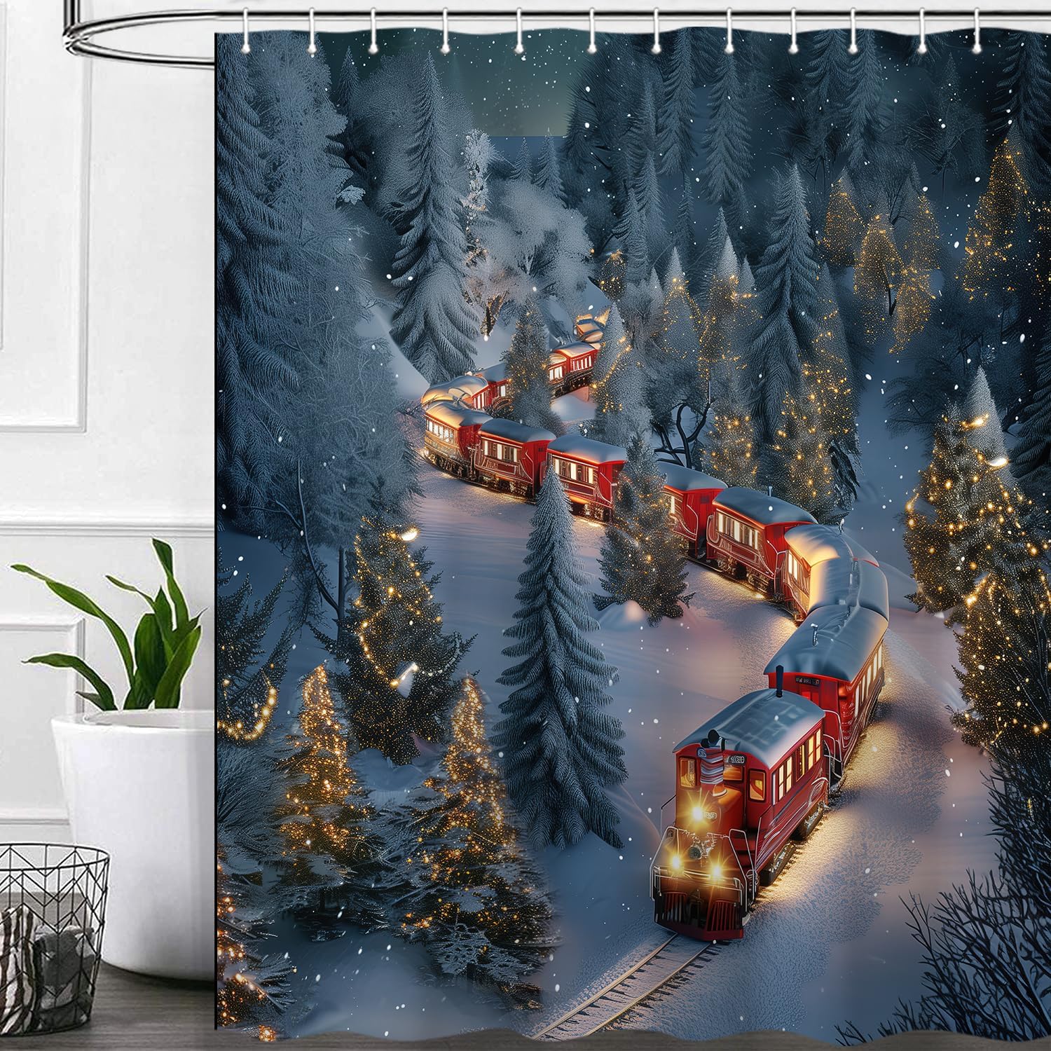 Winter Snow Shower Curtain For Bathroom, Train Travels Through The Pine Forest At Night Christmas Tree Snowflake Shower Curtains W60H190(CM)-1 Pcs
Winter Snow Shower Curtain For Bathroom, Train Travels Through The Pine Forest At Night Christmas Tree Snowflake Shower Curtains W60H190(CM)-1 Pcs