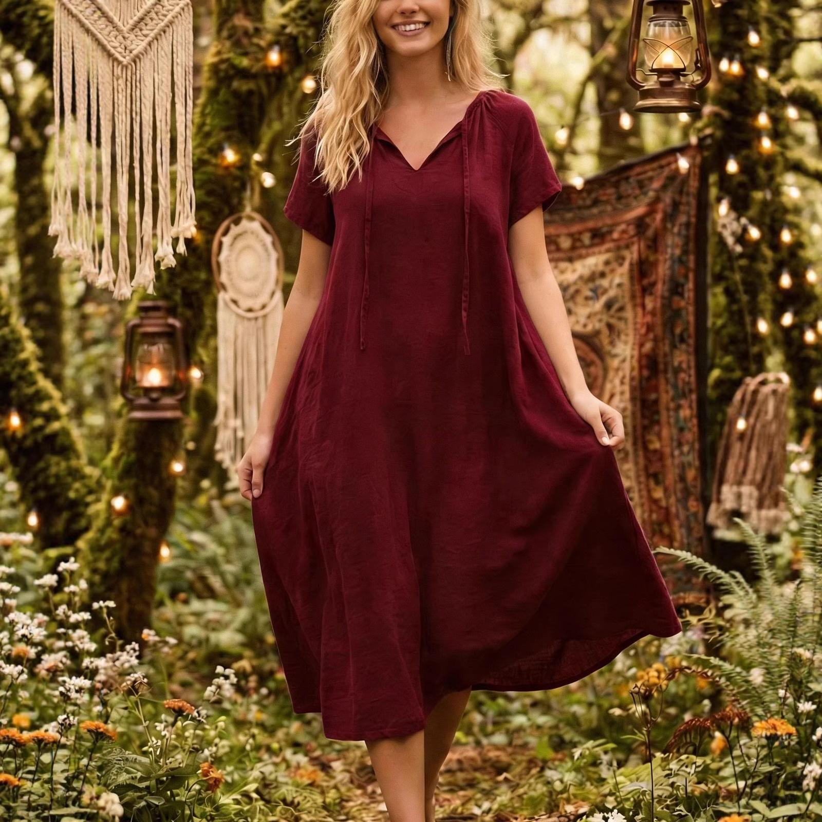 Women s Fashion Color V-neck Short Sleeve Dress XL винний
Women s Fashion Color V-neck Short Sleeve Dress XL винний