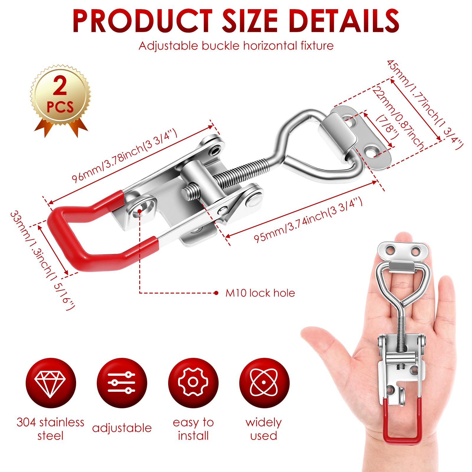 2pcs Toggle Latch Clamp Adjustable 304 Stainless Steel Toggle Hasp Latches for Smoker Lid Jig Freezer Door Cooler Box Case Trunk
2pcs Toggle Latch Clamp Adjustable 304 Stainless Steel Toggle Hasp Latches for Smoker Lid Jig Freezer Door Cooler Box Case Trunk