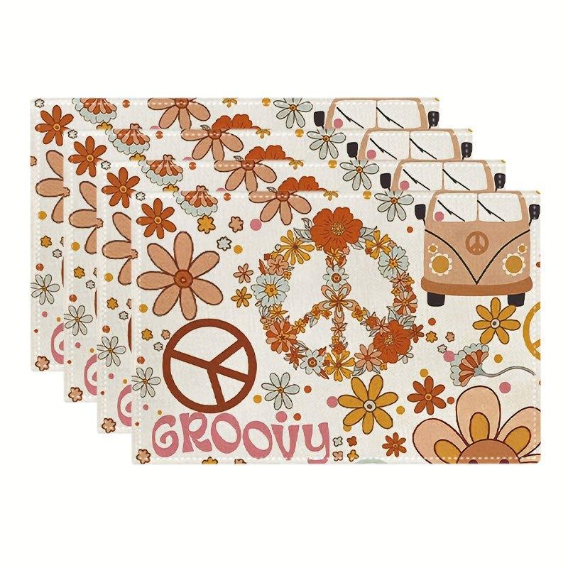 4/6pcs Placemats with a Daisy Design That Embodies Themes of Peace And Love, Showcasing a Floral Wreath And a Floating Truck Mot 30x45cm-4PC
4/6pcs Placemats with a Daisy Design That Embodies Themes of Peace And Love, Showcasing a Floral Wreath And a Floating Truck Mot 30x45cm-4PC