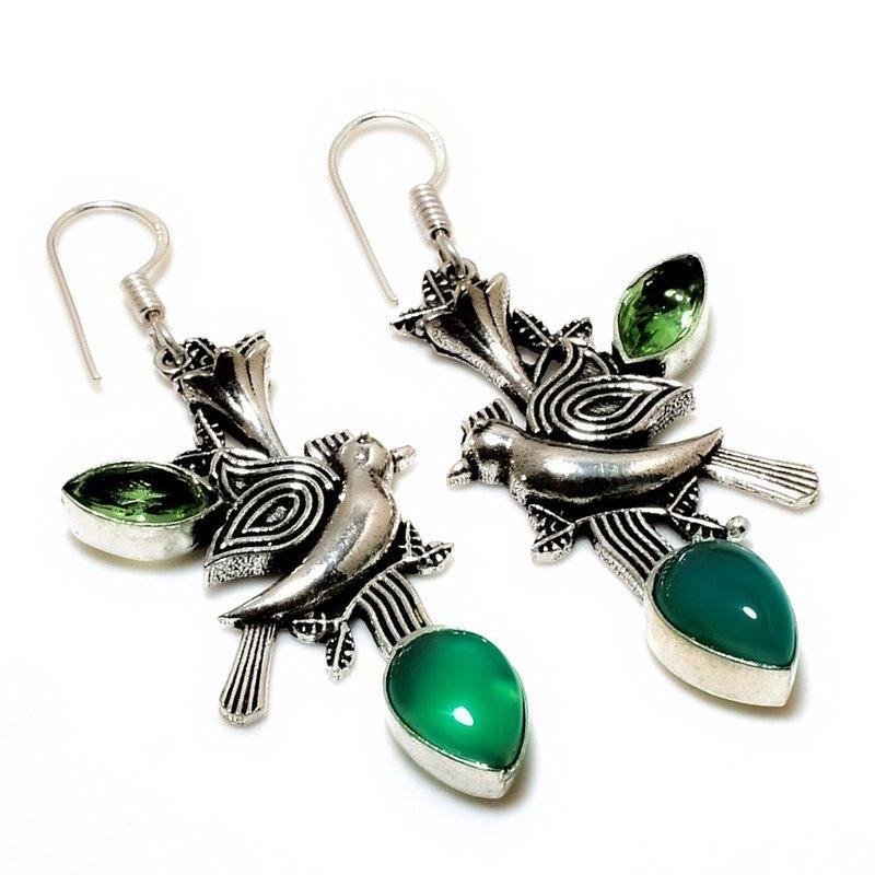 Ювелирные серьги с зеленым ониксом-цаворитом 925 пробы, посеребренные, 2,27 дюйма 
Ювелирные серьги с зеленым ониксом-цаворитом 925 пробы, посеребренные, 2,27 дюйма