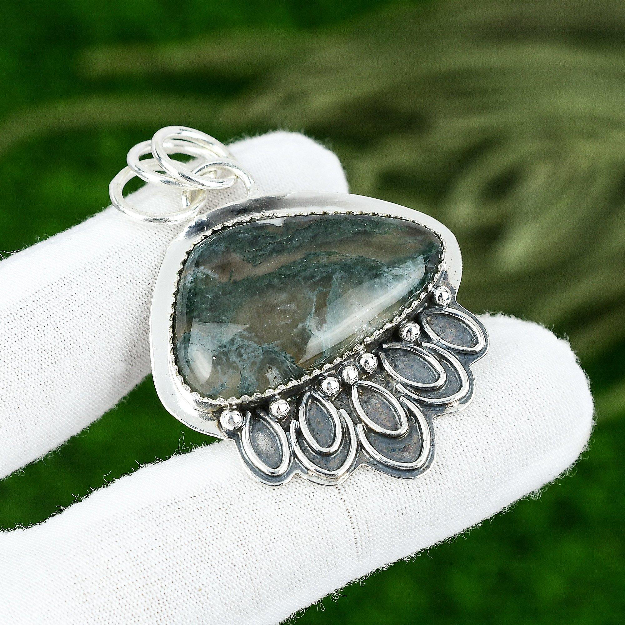 Trillion Solar Moss Agate Stone Artisan Sister Bezel New Pendant Sterling Silver
Trillion Solar Moss Agate Stone Artisan Sister Bezel New Pendant Sterling Silver