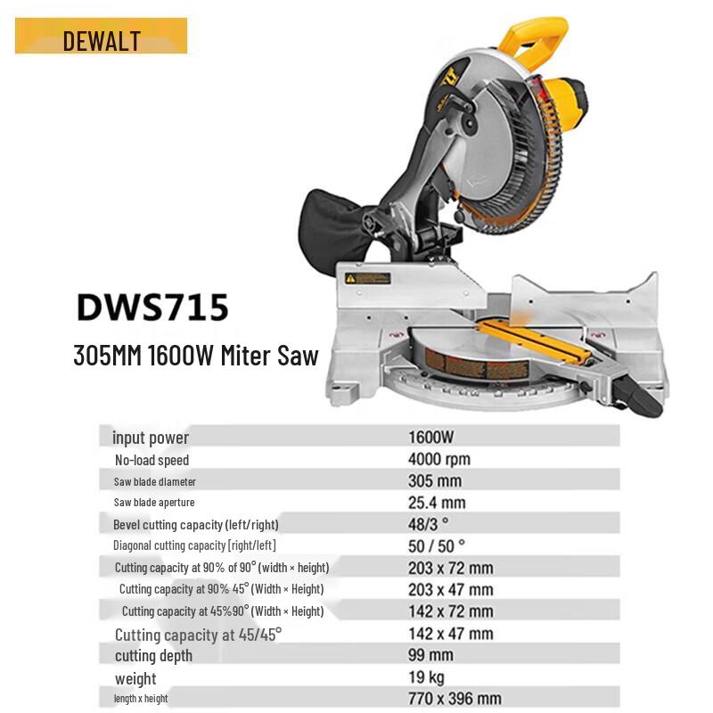 DeWalt DWS715-A9 Compound Miter Saw CN plug (adapter included)
DeWalt DWS715-A9 Compound Miter Saw CN plug (adapter included)
