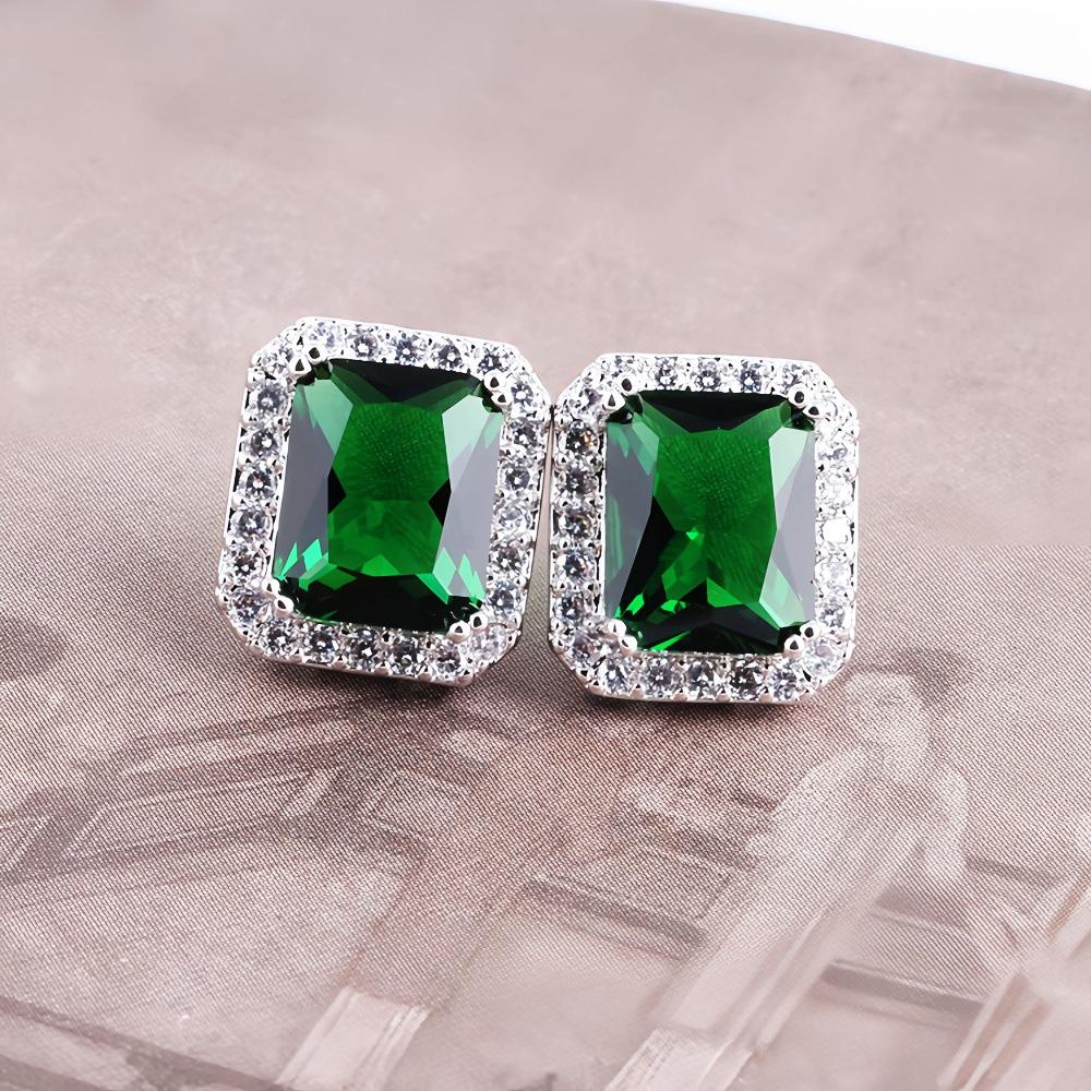 S925 Sterling Silver Needle Earrings with Emerald Rectangular Gemstone and White Zircon Sapphire
S925 Sterling Silver Needle Earrings with Emerald Rectangular Gemstone and White Zircon Sapphire