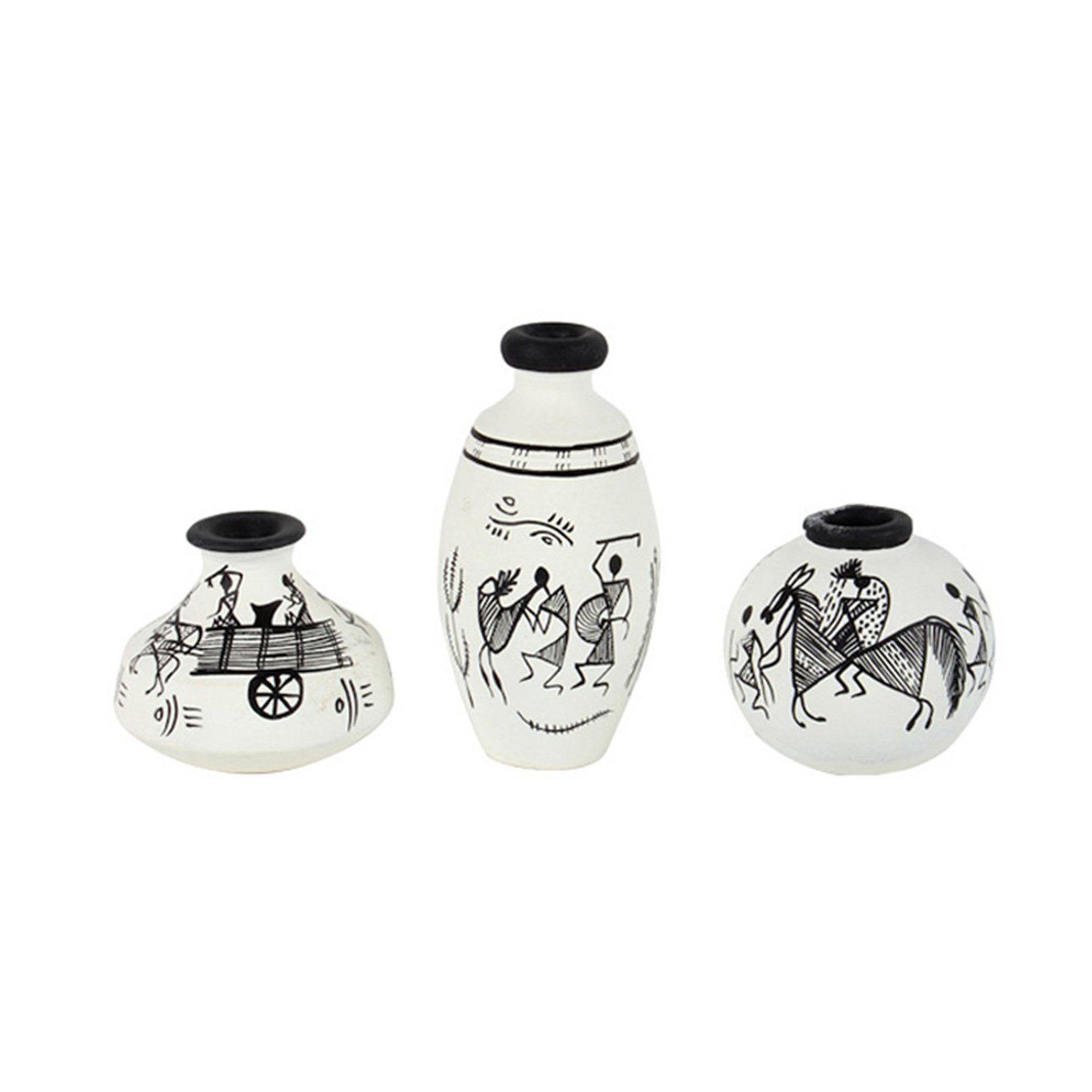 Warli Handpainted Terracotta Pots Vases for Home Decoration (Set of 3, White) Terracotta Décor Miniature Pots Showpiece
Warli Handpainted Terracotta Pots Vases for Home Decoration (Set of 3, White) Terracotta Décor Miniature Pots Showpiece