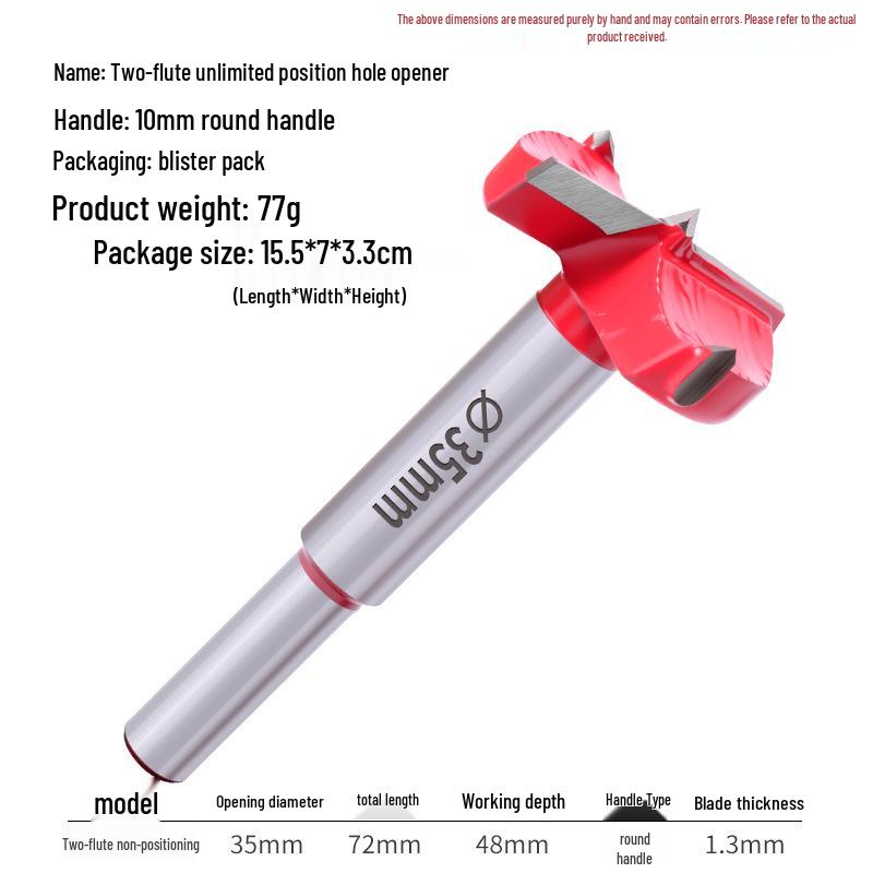 35mm Professional Double-Edge Hinge Hole Opener with Round & Hex Shank, Alloy Depth Stop
35mm Professional Double-Edge Hinge Hole Opener with Round & Hex Shank, Alloy Depth Stop