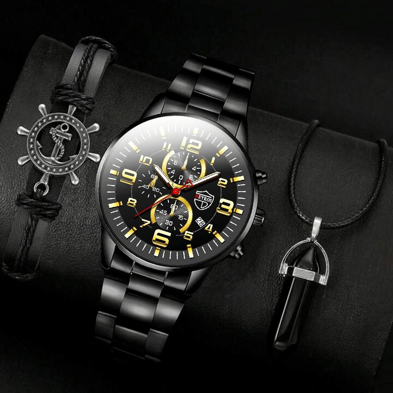 3 шт./компл., Модные мужские спортивные часы, Мужские кварцевые наручные часы из нержавеющей стали и набор ожерелий-браслетов, Идеальный выбор для подарков
3 шт./компл., Модные мужские спортивные часы, Мужские кварцевые наручные часы из нержавеющей стали и набор ожерелий-браслетов, Идеальный выбор для подарков