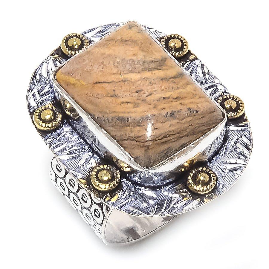 Двухцветное кольцо из стерлингового серебра 925 пробы с натуральным изображением яшмы, размер 8 m9I38
Двухцветное кольцо из стерлингового серебра 925 пробы с натуральным изображением яшмы, размер 8 m9I38