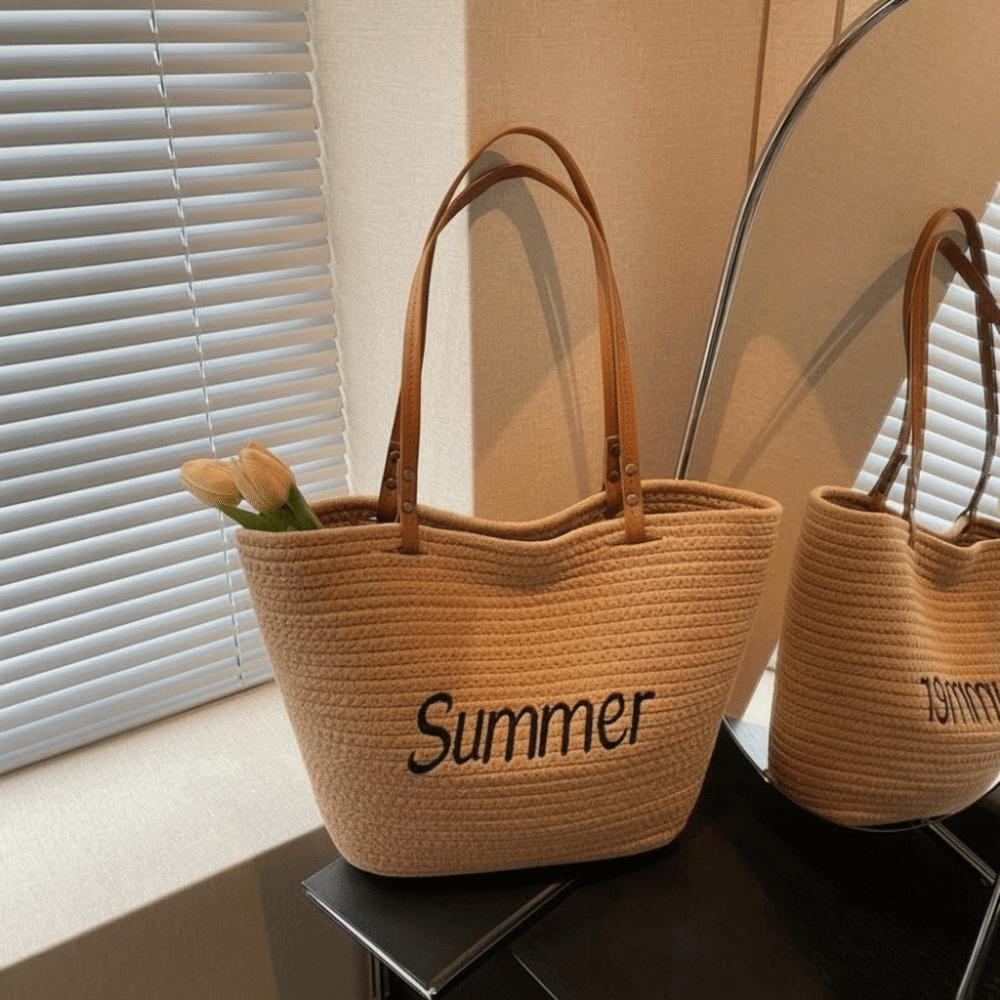 Simple Letter Women Tote Bag Solid Color Korean Style Weave Beach Bag Large Capacity Basket Cotton Rope Handbag Seaside хакі
Simple Letter Women Tote Bag Solid Color Korean Style Weave Beach Bag Large Capacity Basket Cotton Rope Handbag Seaside хакі
