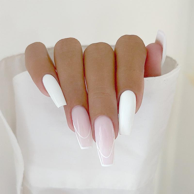 Pink & White Minimalist Long Nail Art Patches - 24-Piece Set Gold Plated Sealant Glue Set
Pink & White Minimalist Long Nail Art Patches - 24-Piece Set Gold Plated Sealant Glue Set