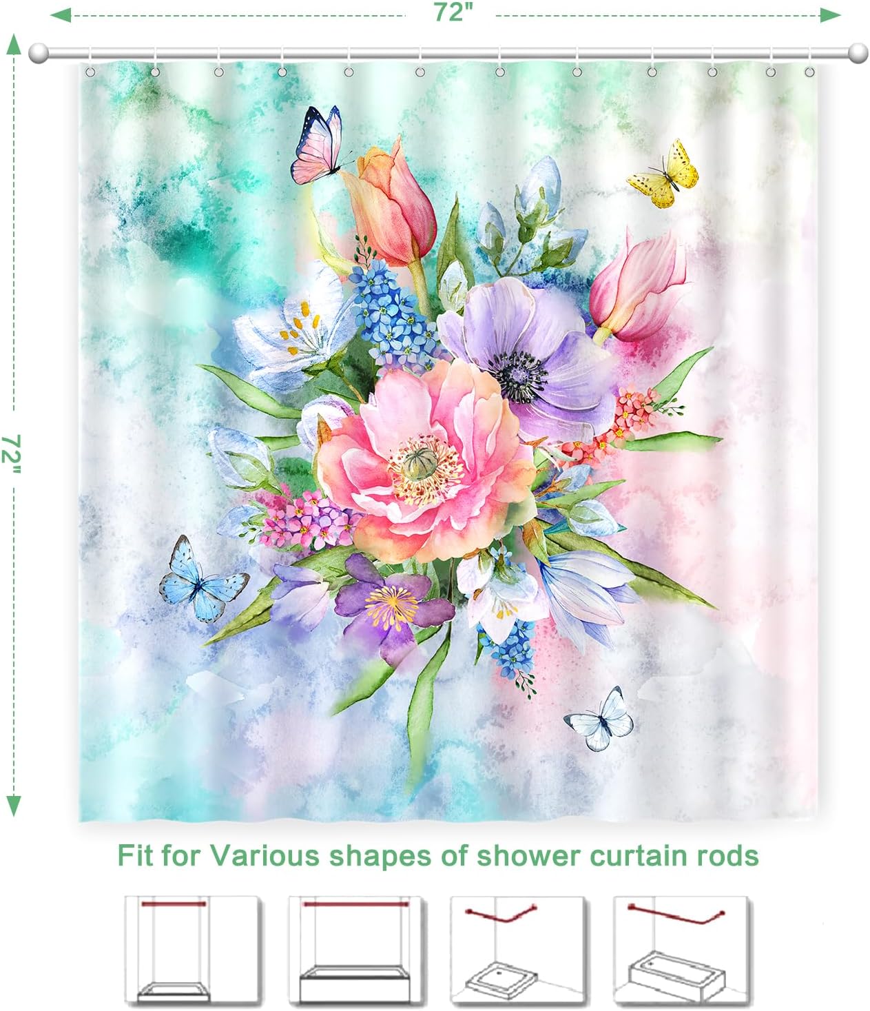 Floral Shower Curtain, Watercolor Flowers Shower Curtain Summer Blooming Flowers Painting Shower Curtain Sets Waterproof Polyest W60H190(CM)-1 Pcs
Floral Shower Curtain, Watercolor Flowers Shower Curtain Summer Blooming Flowers Painting Shower Curtain Sets Waterproof Polyest W60H190(CM)-1 Pcs