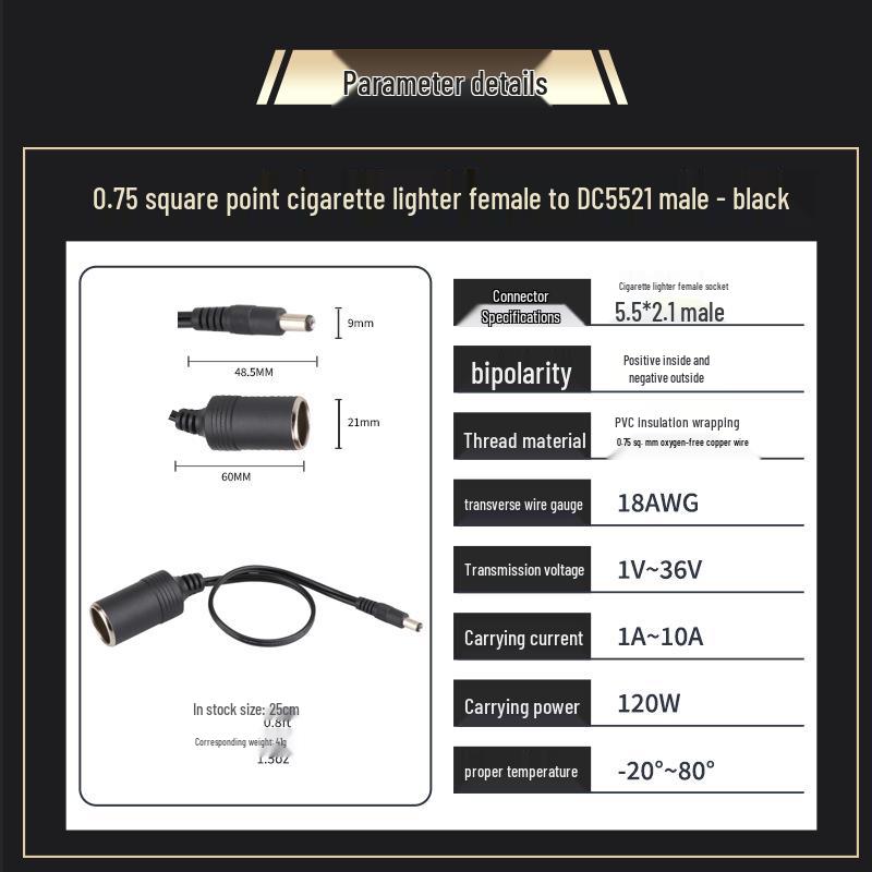 Car Cigarette Lighter Female to DC 5.5x2.1mm Male/Female Cable with 18AWG Oxygen-Free Copper Core for Vehicle Electrical Extension
Car Cigarette Lighter Female to DC 5.5x2.1mm Male/Female Cable with 18AWG Oxygen-Free Copper Core for Vehicle Electrical Extension