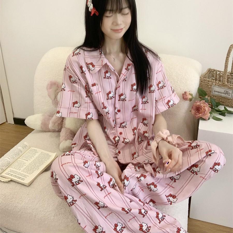 Korean full print pink striped Hello Kitty pajamas women s summer short-sleeved trousers two-piece set women s casual loungewear S
Korean full print pink striped Hello Kitty pajamas women s summer short-sleeved trousers two-piece set women s casual loungewear S