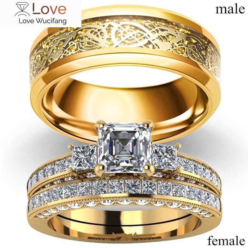 Кольца для пар Charm Gold -Color -Мужские кольца из нержавеющей стали с узором дракона, женские кольца с белым цирконием, свадебные украшения 13
Кольца для пар Charm Gold -Color -Мужские кольца из нержавеющей стали с узором дракона, женские кольца с белым цирконием, свадебные украшения 13