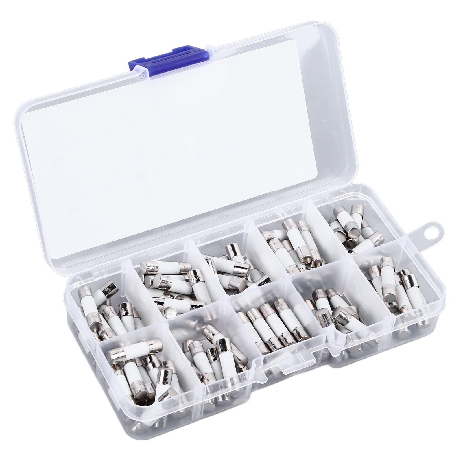 Ceramic Tube Assortment Kit with Storage Box, 100PCS Set 5x20mm, 0.5A to 30A, for Electronic Products
Ceramic Tube Assortment Kit with Storage Box, 100PCS Set 5x20mm, 0.5A to 30A, for Electronic Products