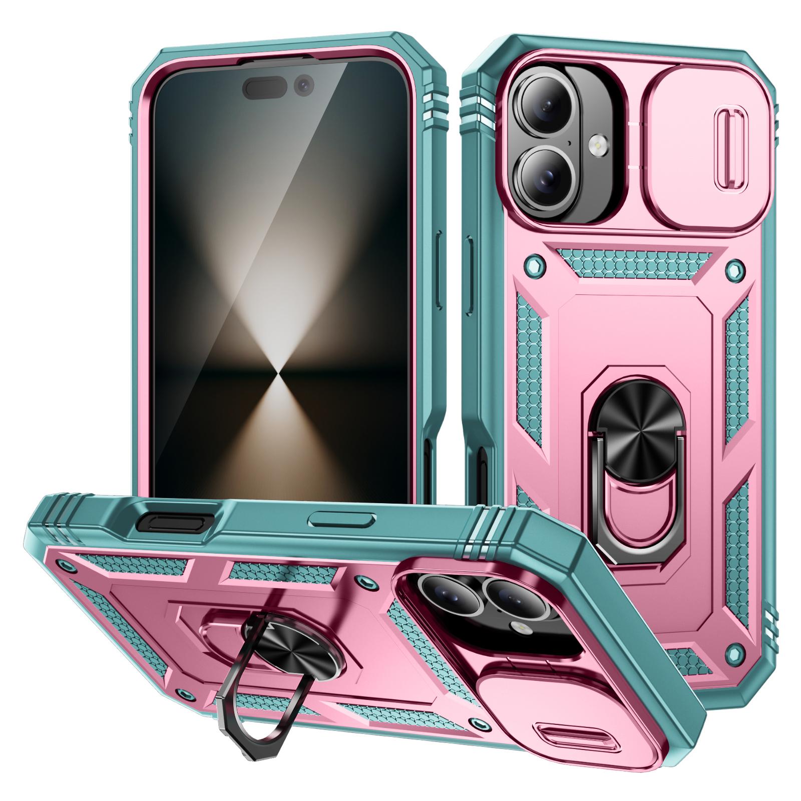 For iPhone 16 Case Sliding Camera Cover Ring Kickstand PC+TPU Phone Shell Pink+Grey Green
For iPhone 16 Case Sliding Camera Cover Ring Kickstand PC+TPU Phone Shell Pink+Grey Green