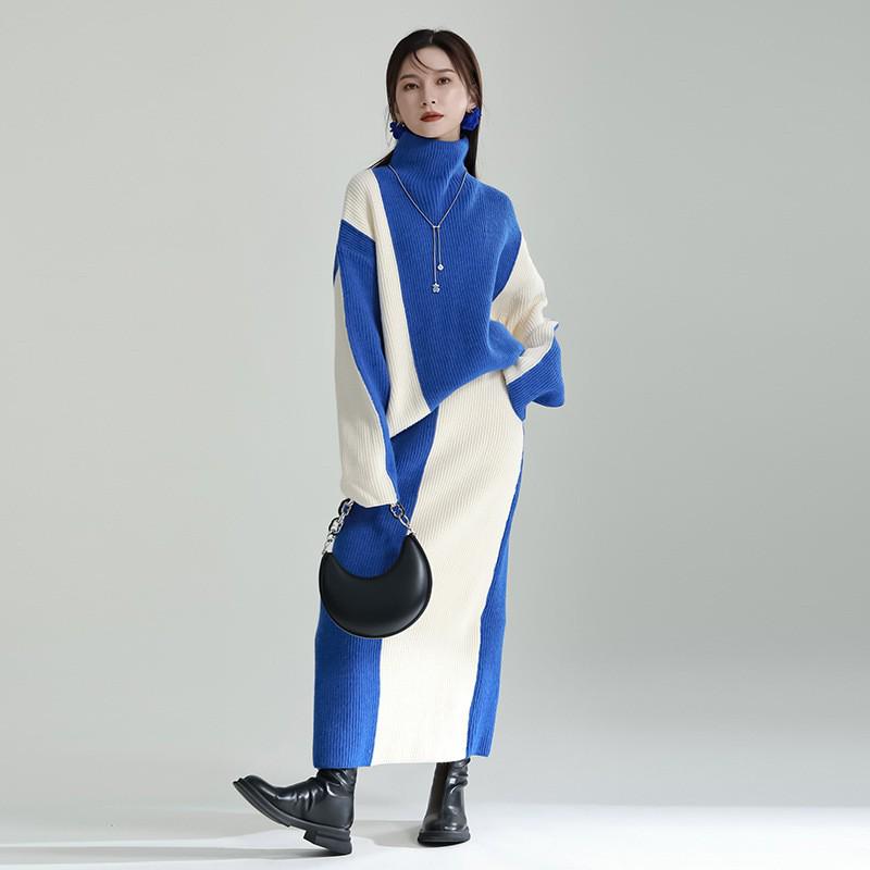 Женский черно-белый лоскутный свитер и юбка на 2025 год - С высоким воротом, длинным рукавом, вязаный костюм-двойка для весны One Size
Женский черно-белый лоскутный свитер и юбка на 2025 год - С высоким воротом, длинным рукавом, вязаный костюм-двойка для весны One Size