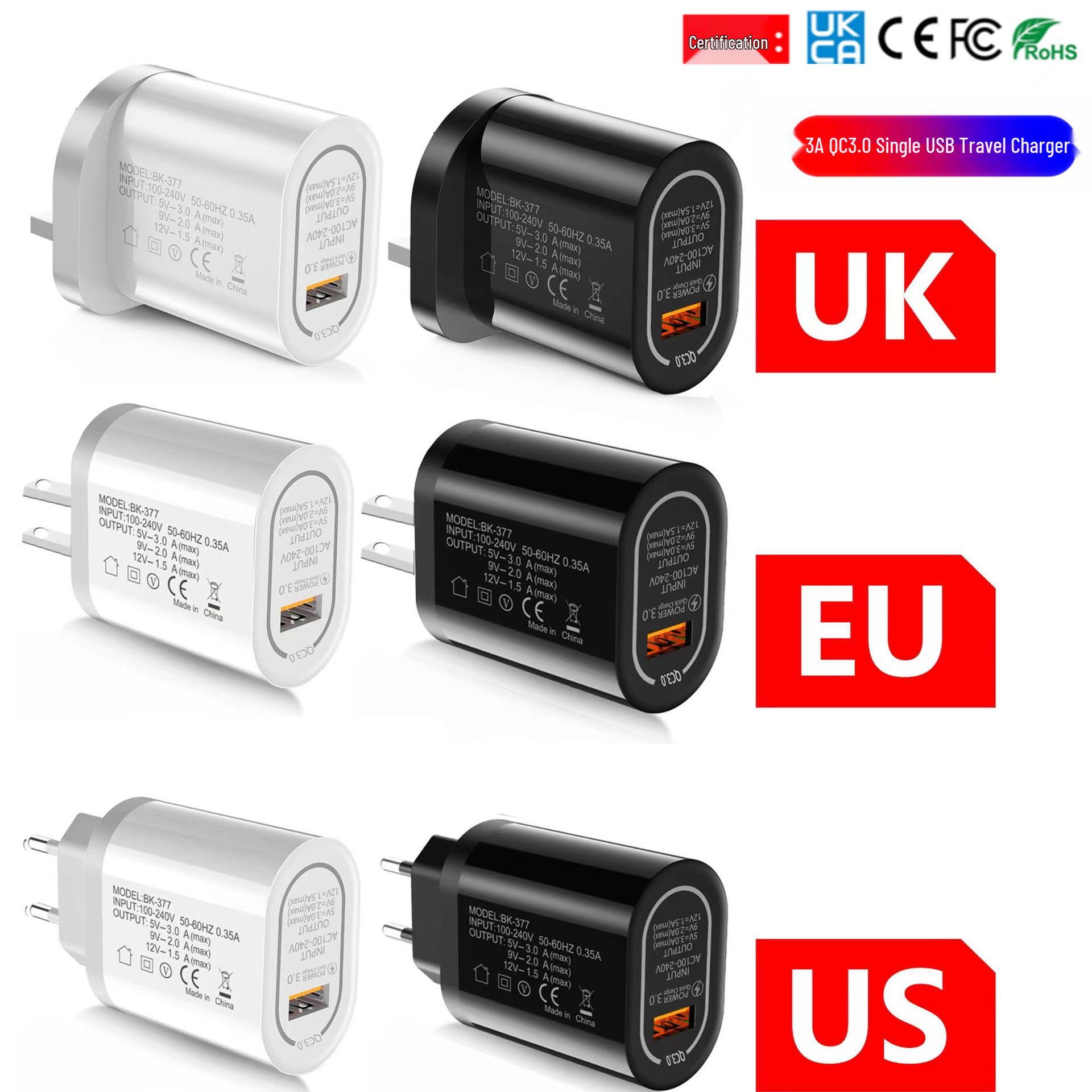 QC3.0 Single USB Fast Charger with Multi-USB Ports for US & EU US-Black
QC3.0 Single USB Fast Charger with Multi-USB Ports for US & EU US-Black