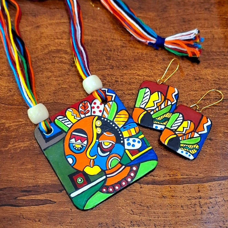 Tribal Clay Jewelry Set with Abstract Art Handmad...
Tribal Clay Jewelry Set with Abstract Art Handmad...