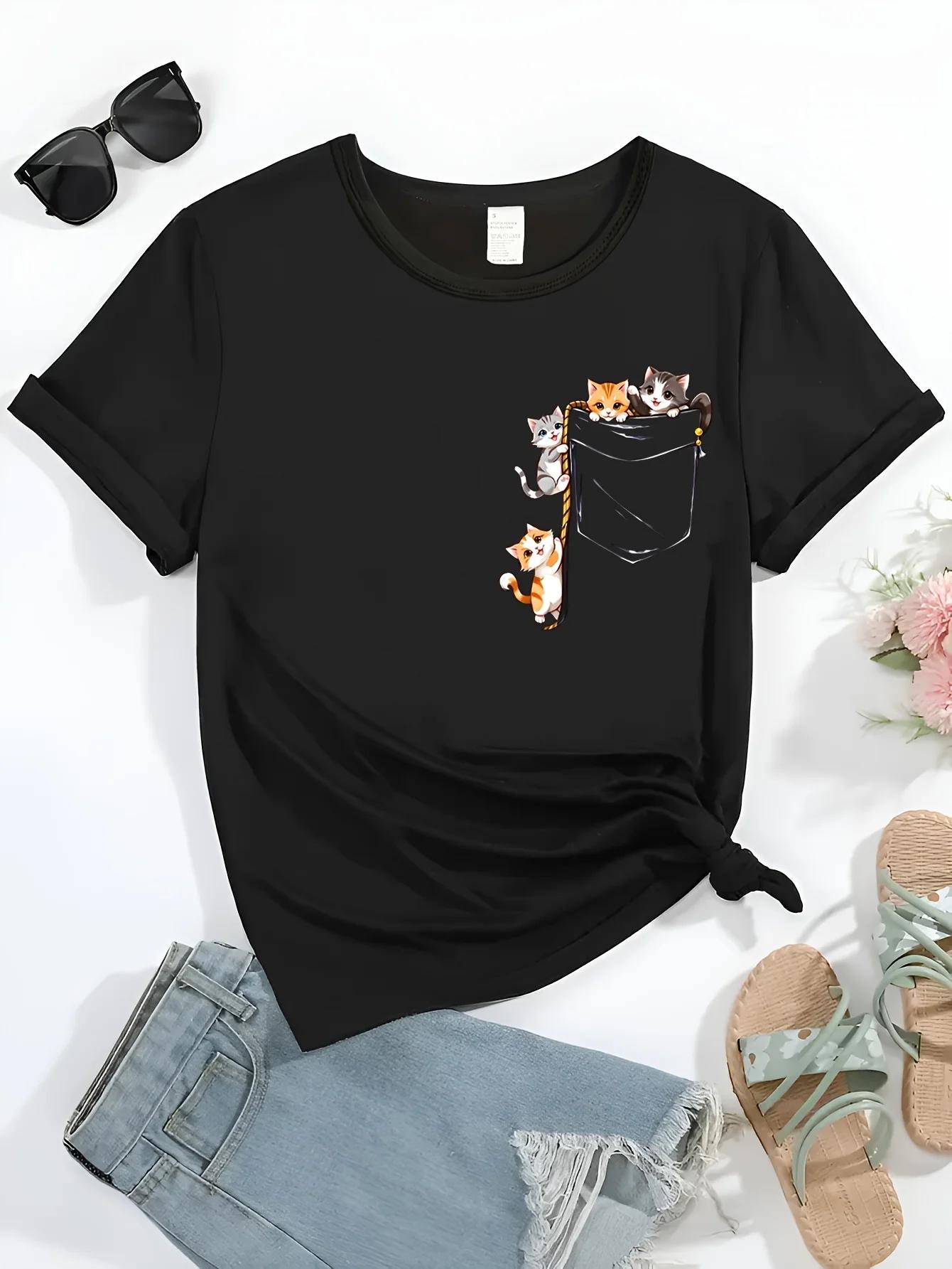Cat Pattern Spring and Summer Sweat Absorbent Breathable Suitable Women S Sleeve Round Neck Pocket Print Cute Pocket Tops Tees 4XL
Cat Pattern Spring and Summer Sweat Absorbent Breathable Suitable Women S Sleeve Round Neck Pocket Print Cute Pocket Tops Tees 4XL