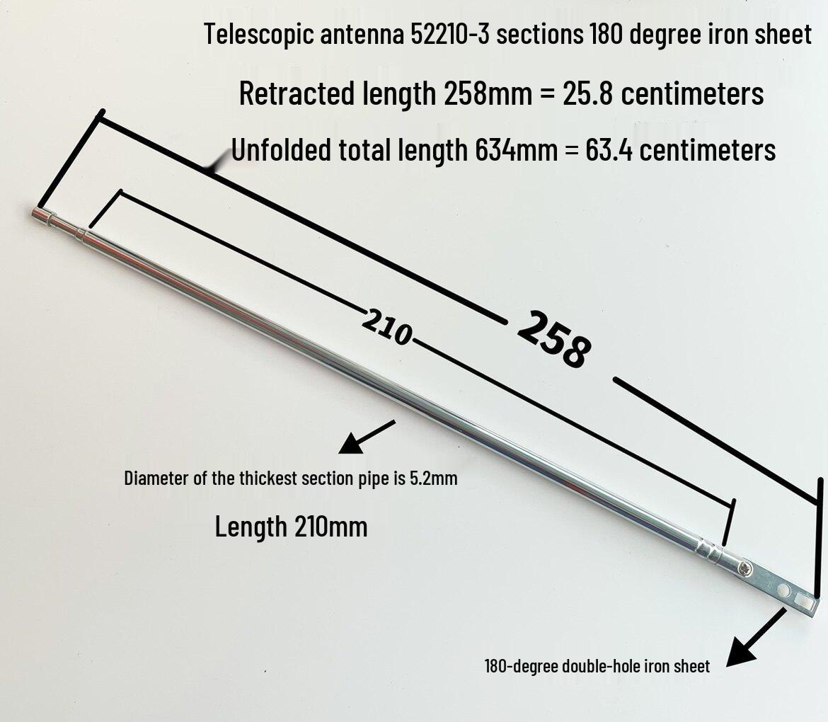 Telescopic Ultra-Long Radio Antenna Recorder with Dual Slot Iron Sheet, Extends from 25.8 to 63.4 cm, Model 52210-3 Standard
Telescopic Ultra-Long Radio Antenna Recorder with Dual Slot Iron Sheet, Extends from 25.8 to 63.4 cm, Model 52210-3 Standard