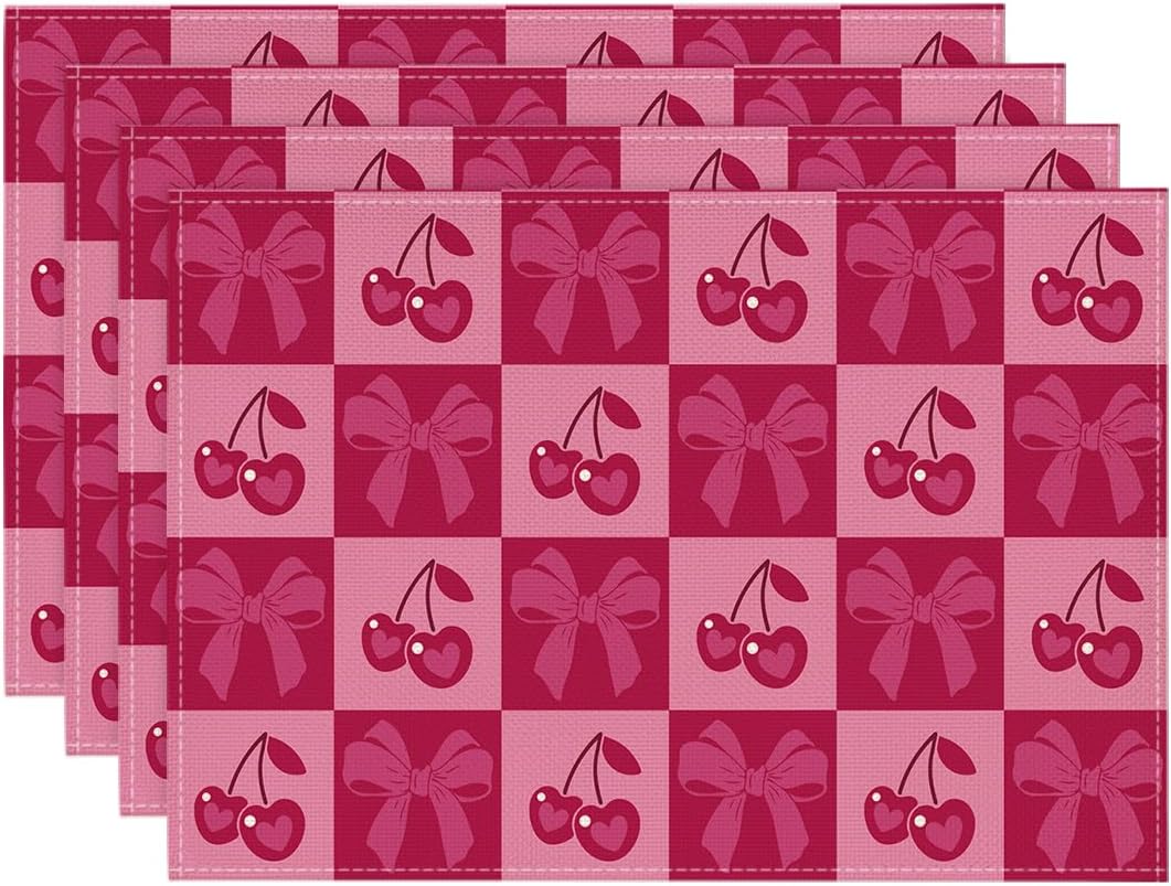 Pink Buffalo Plaid Cherry Bows Valentine Placemats Set of 4, 12x18 Inch Anniversary Table Mats for Party Kitchen Dining Decoration 4Pcs
Pink Buffalo Plaid Cherry Bows Valentine Placemats Set of 4, 12x18 Inch Anniversary Table Mats for Party Kitchen Dining Decoration 4Pcs
