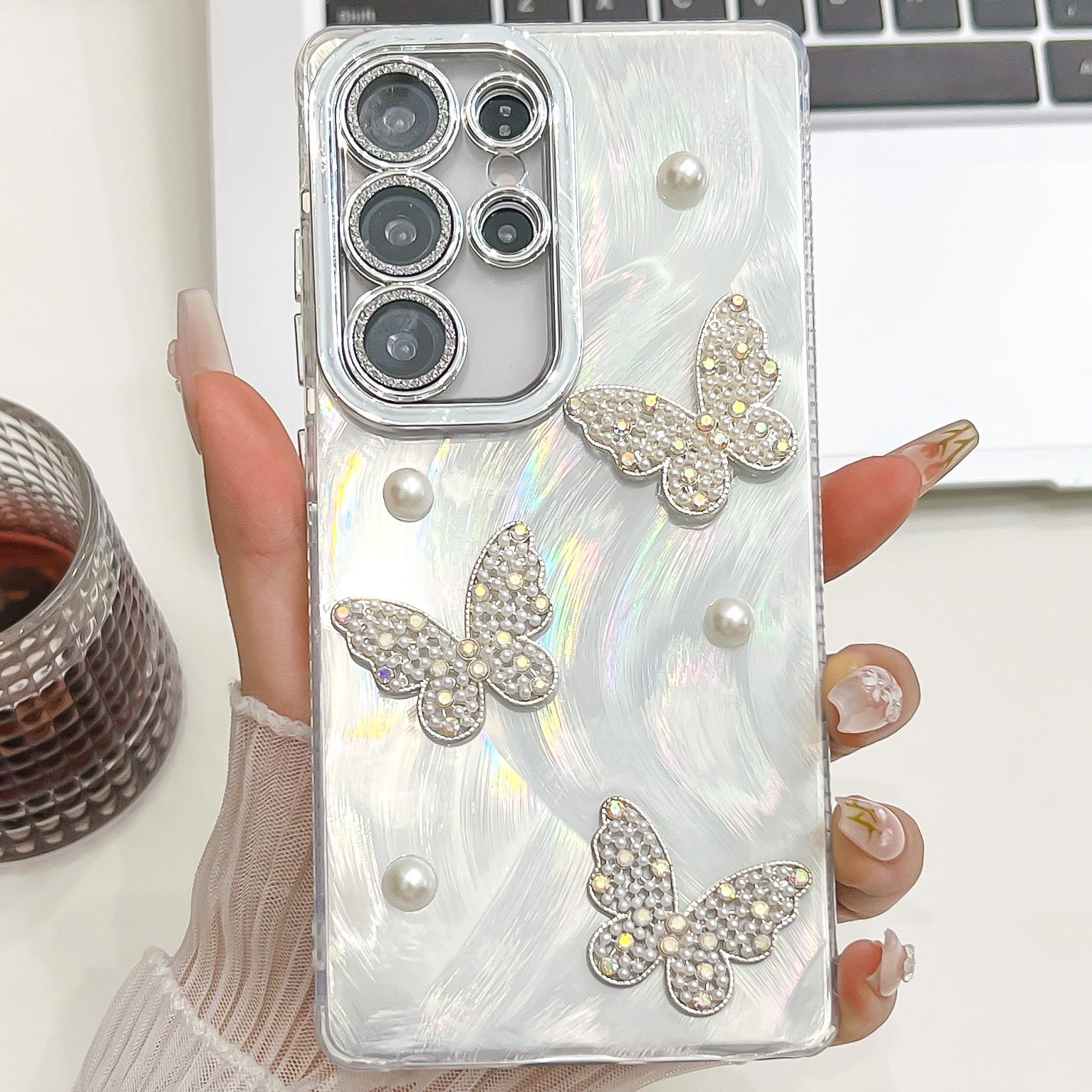 For Samsung Galaxy S25 Ultra Case Butterfly Pearl Decor IMD PC+TPU Phone Cover with Glass Lens Film Feather Yarn/Purple
For Samsung Galaxy S25 Ultra Case Butterfly Pearl Decor IMD PC+TPU Phone Cover with Glass Lens Film Feather Yarn/Purple