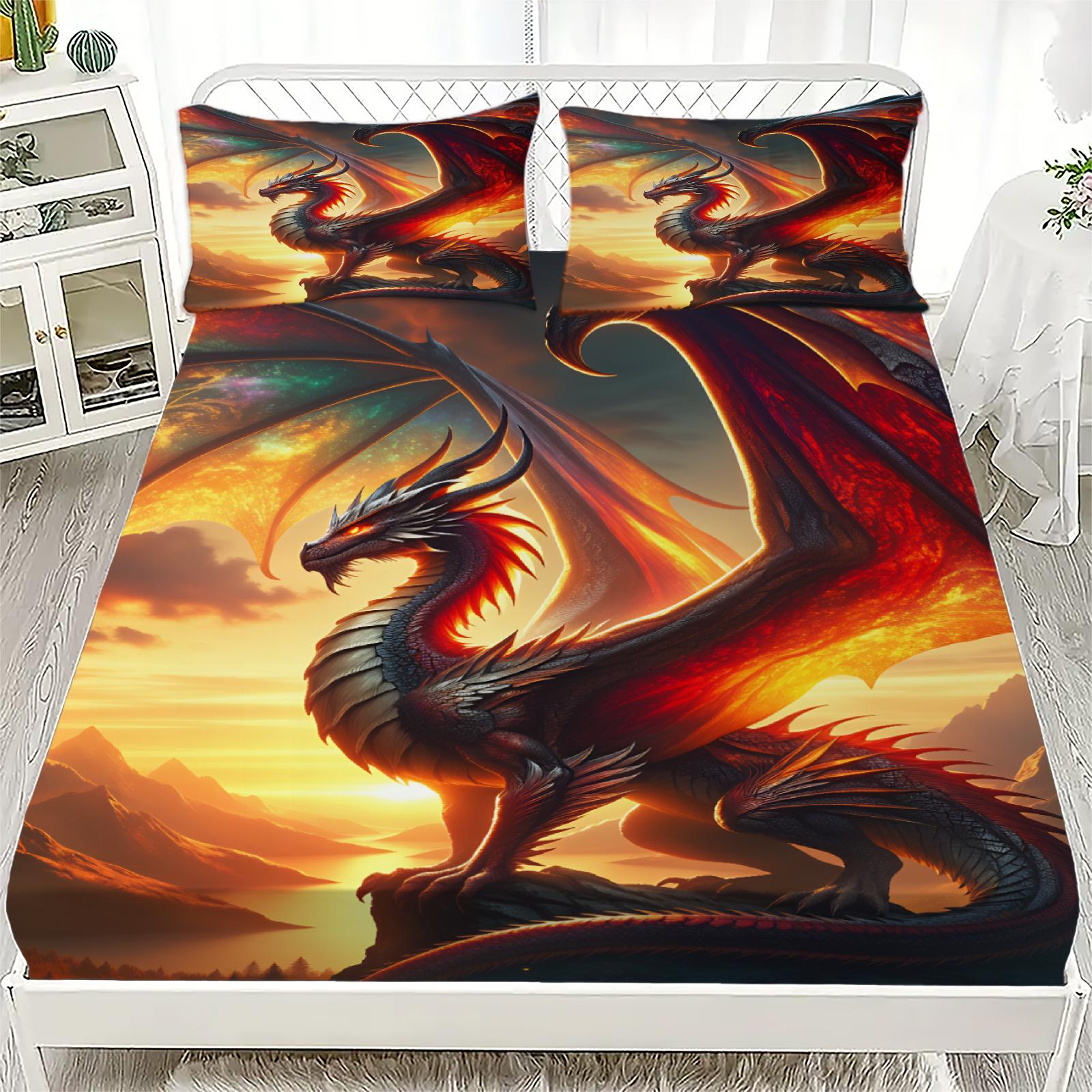 3pcs Fitted Sheet Set Dragon 3D Printed Fire Dragon Breathable Anti-Slip Easy Care Bed Sheet With Pillowcases For Bedroom Decor 150x200x25cm
3pcs Fitted Sheet Set Dragon 3D Printed Fire Dragon Breathable Anti-Slip Easy Care Bed Sheet With Pillowcases For Bedroom Decor 150x200x25cm