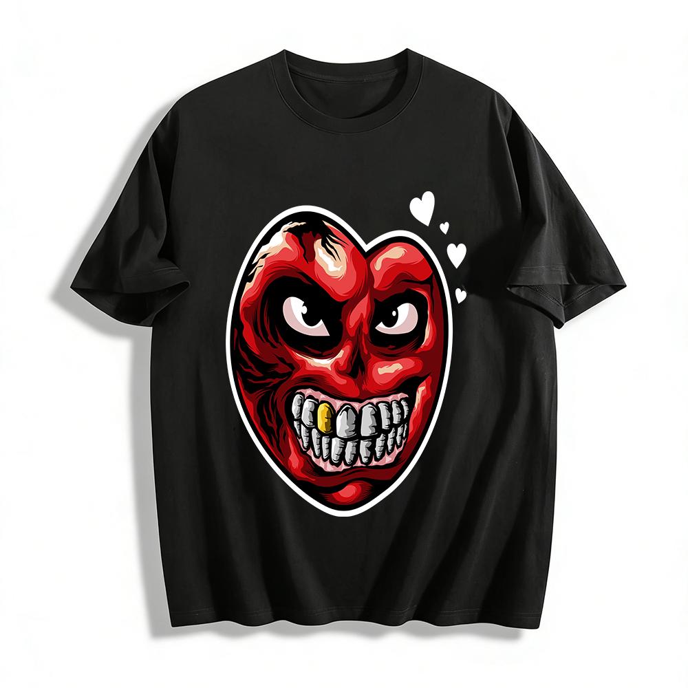 Dark Spooky Red-eyed Gold-tooth Heart Print Cool Casual Top Pure cotton T-shirt XXS
Dark Spooky Red-eyed Gold-tooth Heart Print Cool Casual Top Pure cotton T-shirt XXS