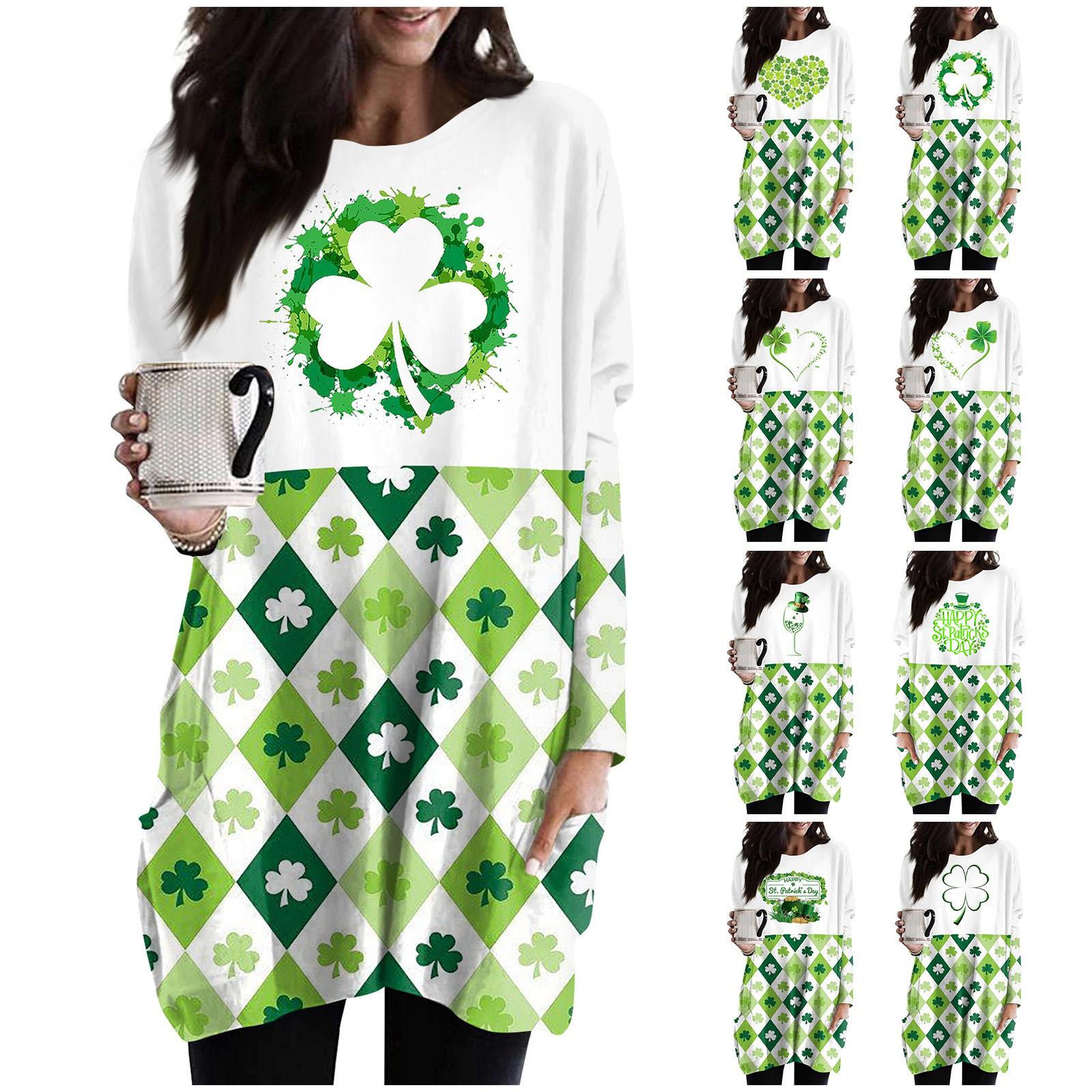 Women s Fashion Casual Round Neck Pocket Medium Long St. Patrick s Day Print Long Sleeve Top
Women s Fashion Casual Round Neck Pocket Medium Long St. Patrick s Day Print Long Sleeve Top