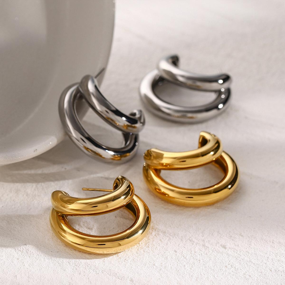 18K Gold Plated Stainless Steel Double-Layer C-Shaped Titanium Earrings - Unique, High-End Design for Women
18K Gold Plated Stainless Steel Double-Layer C-Shaped Titanium Earrings - Unique, High-End Design for Women