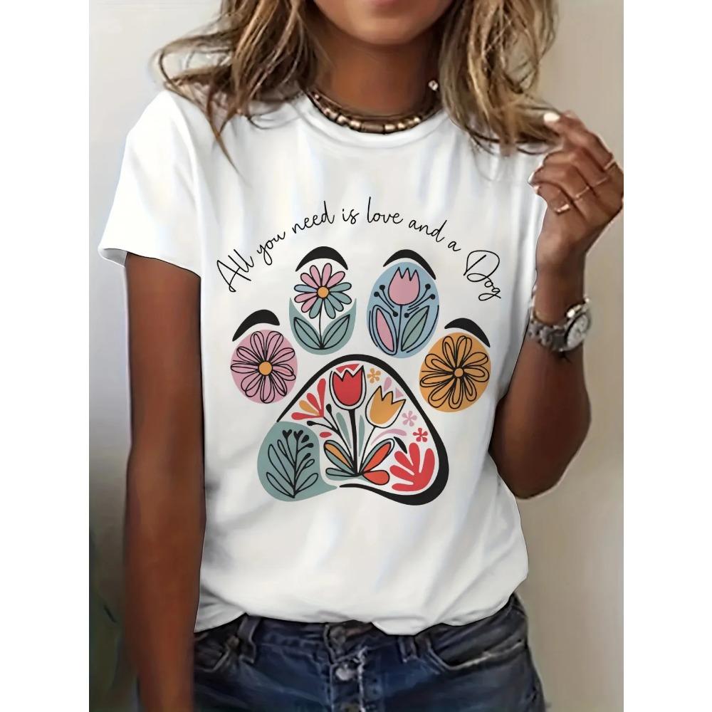 Dog Footprints with Floral Pattern Printed on Summer Women s T-shirt Top Short Sleeved Round Neck Casual Summer Women s Clothing XL
Dog Footprints with Floral Pattern Printed on Summer Women s T-shirt Top Short Sleeved Round Neck Casual Summer Women s Clothing XL