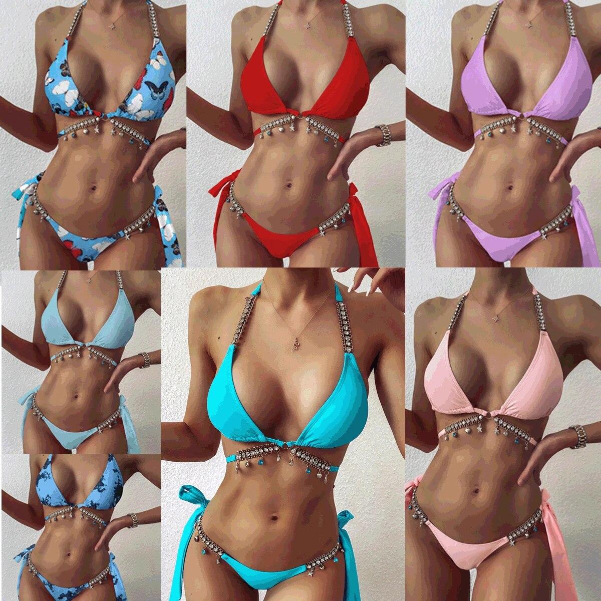 Explosive split two-piece swimsuit halter lace bikini sexy backless swimsuit fashion diamond pendant chain bikini S
Explosive split two-piece swimsuit halter lace bikini sexy backless swimsuit fashion diamond pendant chain bikini S