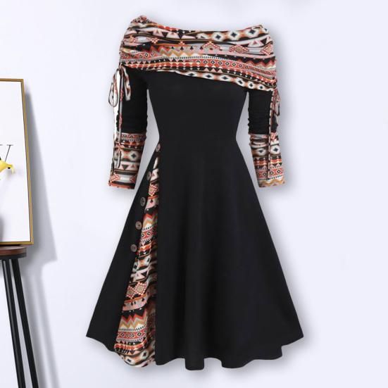 Креативное осеннее платье с открытыми плечами и узкой талией в стиле ретро для свиданий XL 
Креативное осеннее платье с открытыми плечами и узкой талией в стиле ретро для свиданий XL