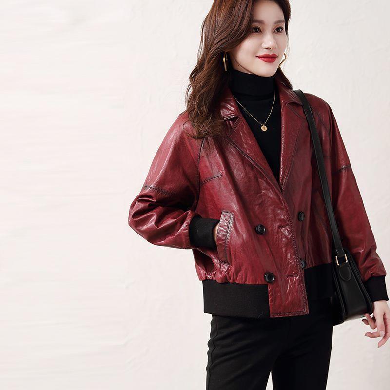 Женская куртка из натуральной кожи, вощеная воловья кожа, весна-осень, новая корейская версия, универсальная, легкая, зрелая, свободного кроя куртка XL