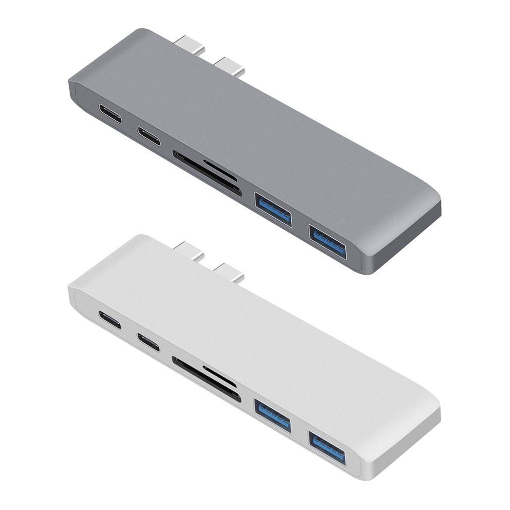 6-in-1 Dual Male Type-C Port to 2 Female Type-C Ports+for SD/TF Card Reader+2 USB 3.0 Ports Hub Adapter Silver
6-in-1 Dual Male Type-C Port to 2 Female Type-C Ports+for SD/TF Card Reader+2 USB 3.0 Ports Hub Adapter Silver