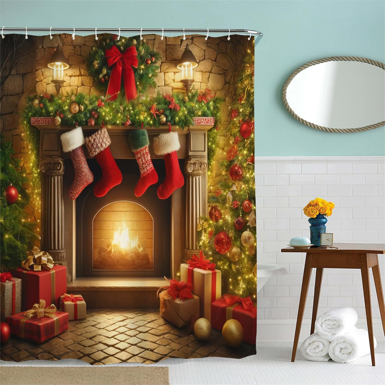 Fabric Christmas Shower Curtain Set- Vintage Xmas Tree Fireplace Winter Holiday Bath Bathroom Decor Curtain Polyester,Washable W60H190(CM)-1 Pcs
Fabric Christmas Shower Curtain Set- Vintage Xmas Tree Fireplace Winter Holiday Bath Bathroom Decor Curtain Polyester,Washable W60H190(CM)-1 Pcs