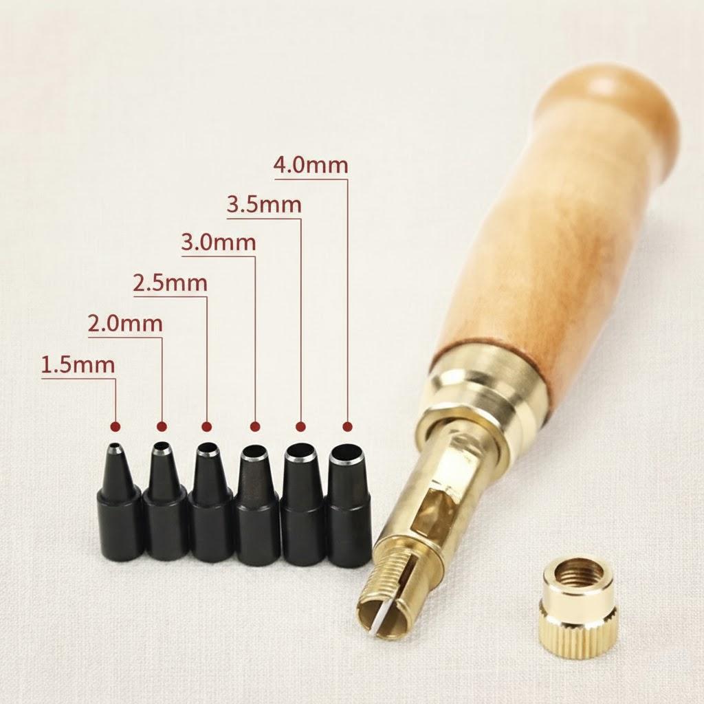 Automatic Belt Punching Machine Set with 6 Interchangeable Heads and Size Tips for Leather Belts 1.5-4mm Ideal For DIY Projects
Automatic Belt Punching Machine Set with 6 Interchangeable Heads and Size Tips for Leather Belts 1.5-4mm Ideal For DIY Projects