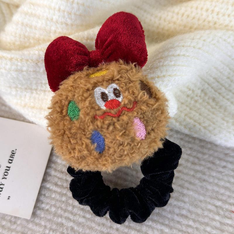 Плюшевое печенье с красным бантом, большая резинка для волос, милая забавная резинка для волос, эластичная резинка, аксессуары для волос для девочек чёрный