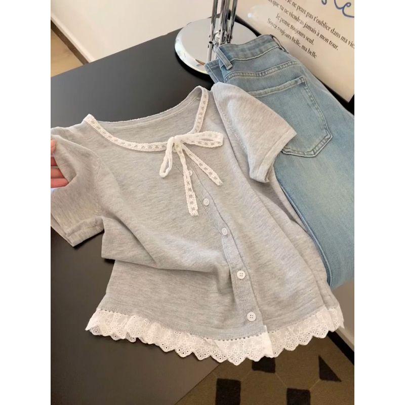 Classic Style Fake Two-Piece Shoulder Short Sleeve T-Shirt Women s Clothing Summer Small Stylish Niche Style Slimming Long Sleeve Top Gray S
Classic Style Fake Two-Piece Shoulder Short Sleeve T-Shirt Women s Clothing Summer Small Stylish Niche Style Slimming Long Sleeve Top Gray S