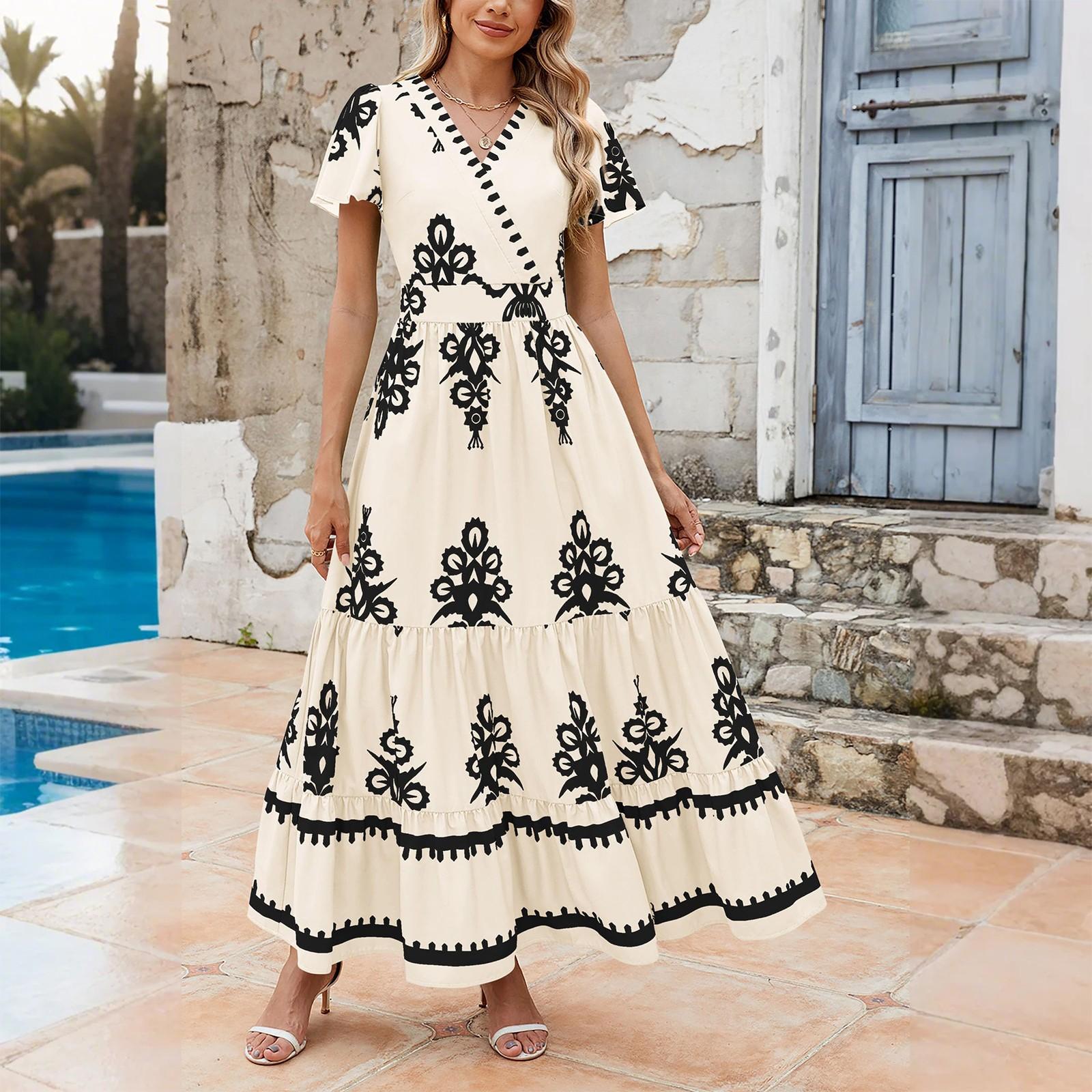 Жіноча літня сукня з короткими рукавами та квітковим принтом з V-подібним вирізом, кишенями та квітковим принтом M бежевий
Жіноча літня сукня з короткими рукавами та квітковим принтом з V-подібним вирізом, кишенями та квітковим принтом M бежевий