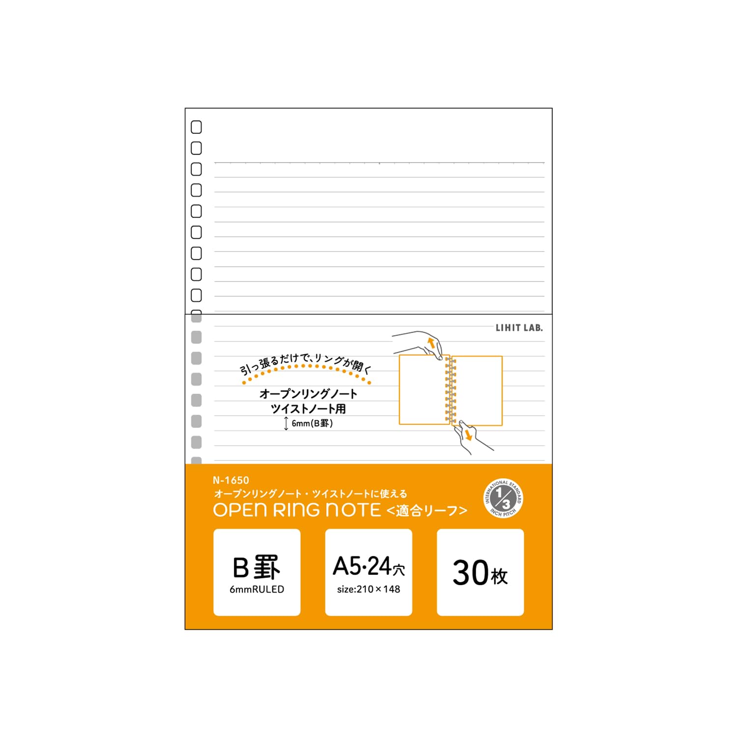 LIHIT LAB Twist Notebook Loose Leaf A5 24-Hole B-Ruled Paper, 30 Sheets per Pack, 25 Pairs, N1650_25
LIHIT LAB Twist Notebook Loose Leaf A5 24-Hole B-Ruled Paper, 30 Sheets per Pack, 25 Pairs, N1650_25