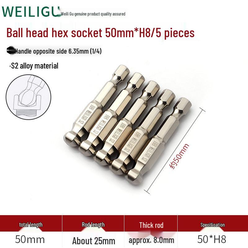S2 Steel Electroplated Anti-Rust Hexagon Air Screwdriver Bits with Ball Head Magnetic, 50-300mm.
S2 Steel Electroplated Anti-Rust Hexagon Air Screwdriver Bits with Ball Head Magnetic, 50-300mm.