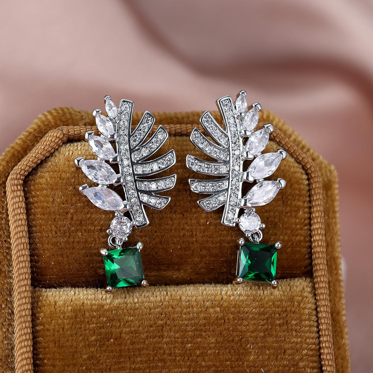 1 пара серег серебристого цвета с цветочным принтом и перьями, квадратные серьги с радужным камнем, висячие серьги, подарок на день Святого Валентина