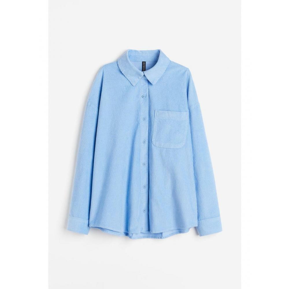 H&M Oversized вельветовая рубашка синего цвета 1131315005
