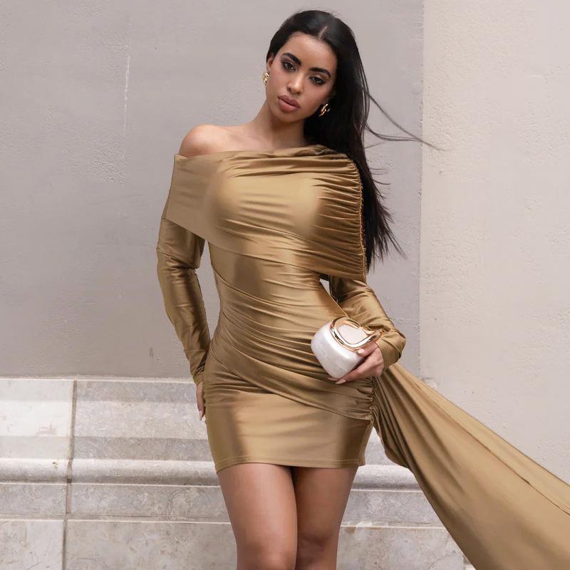 Autumn/Winter Slim Fit One-Shoulder Long Sleeve Draped Lapel Dress L
Autumn/Winter Slim Fit One-Shoulder Long Sleeve Draped Lapel Dress L