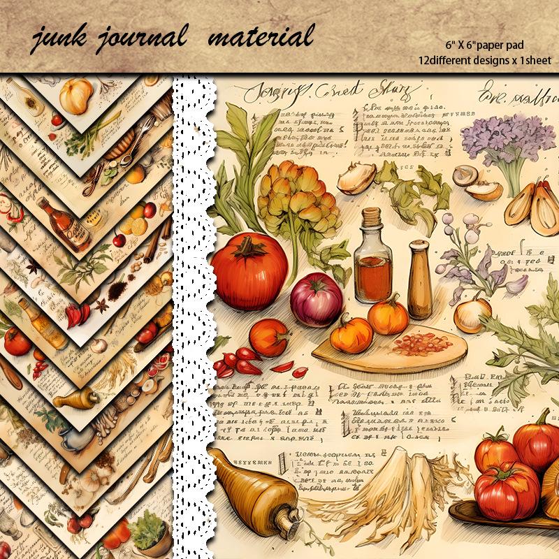 Vintage Food-Themed Paper - 12 Sheets for DIY Decor, Fruits & Vegetables Pattern
Vintage Food-Themed Paper - 12 Sheets for DIY Decor, Fruits & Vegetables Pattern