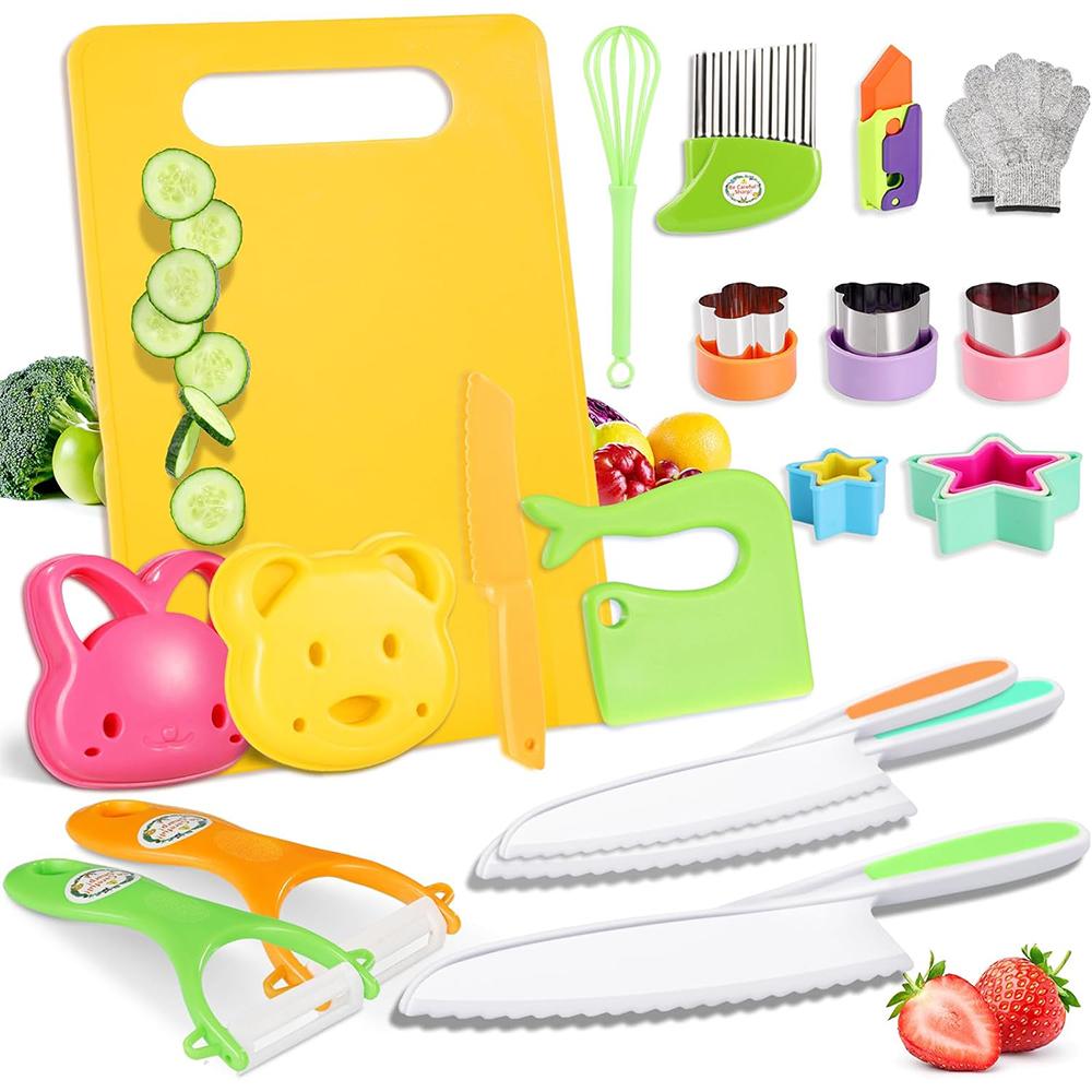 19 шт. Детский набор ножей для настоящей кухни, Монтессори инструменты для приготовления пищи для малышей (в перчатках), Разделочная доска, волнистый нож и нож для сэндвичей, Y-образная овощечистка и
19 шт. Детский набор ножей для настоящей кухни, Монтессори инструменты для приготовления пищи для малышей (в перчатках), Разделочная доска, волнистый нож и нож для сэндвичей, Y-образная овощечистка и