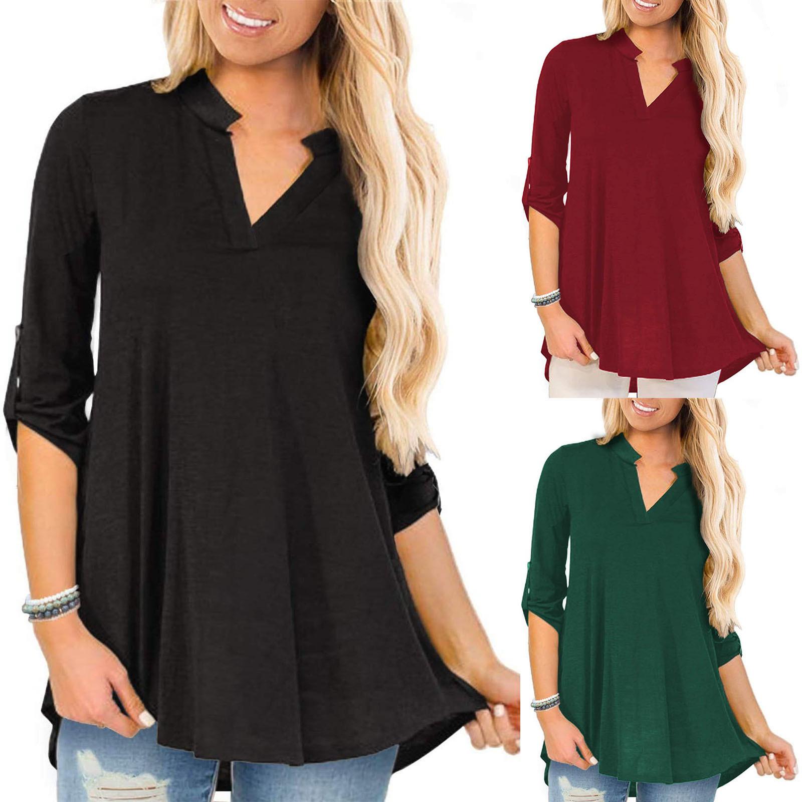 Женские топы больших размеров, рубашки с рукавами 3/4, блузки с V-образным вырезом, топ-туника
Женские топы больших размеров, рубашки с рукавами 3/4, блузки с V-образным вырезом, топ-туника